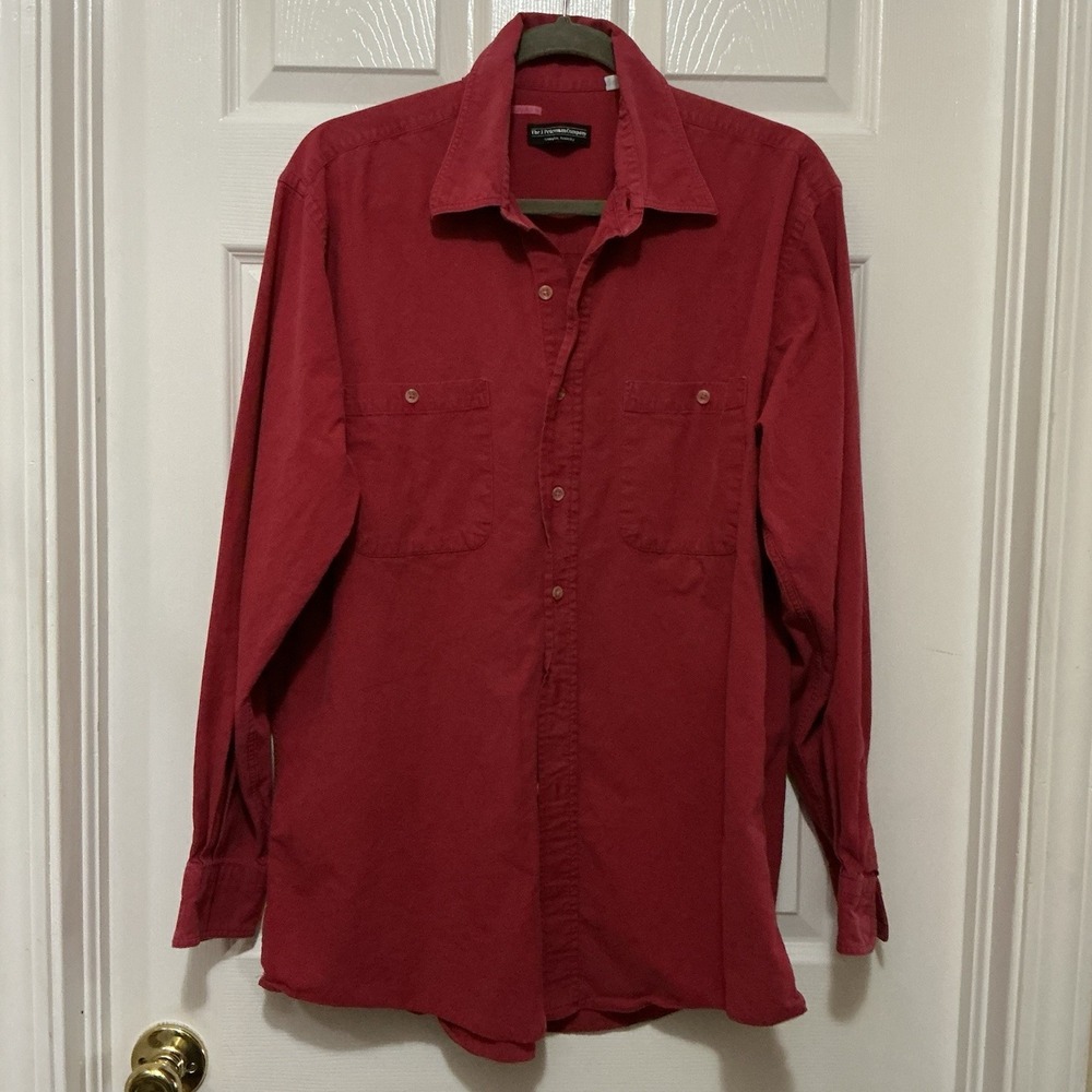 The J Peterman Co Men L Red Cotton‎ Long Sleeve Button Down Shirt Outdoors Work